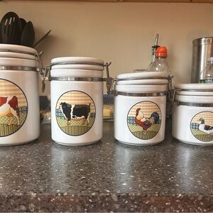 White Farmhouse Ceramic Kitchen Canisters